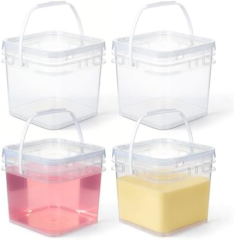 Food Storage Buckets with Lids - 4 Set Square Clear Plastic Containers, Airtight Pressure Seal & Handle for Kitchen Freezer Prep (Clear, 0.8 gal) by UMETASS