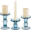 3-Piece Set of Blue Glass Candlestick, Crystal Candlestick Holder Holder and Conical Candle, Christmas Candle Holder Decoration, Family Living Room Wedding Candle Holder (Blue) by BTGLLAS
