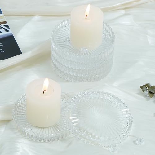 Glass Candle Tray 6 Pack Round Candle Holder Plates Candleholders, Clear - Image 3