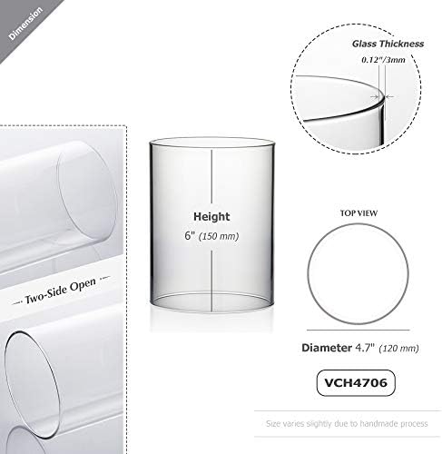 WGVI Hurricane Candle Holder Sleeve, Wide 4.7", Height 6", Clear Glass Cylinder Candleholder, Chimney Tube, Open Ended Candle Shade, 1 Piece - Image 2