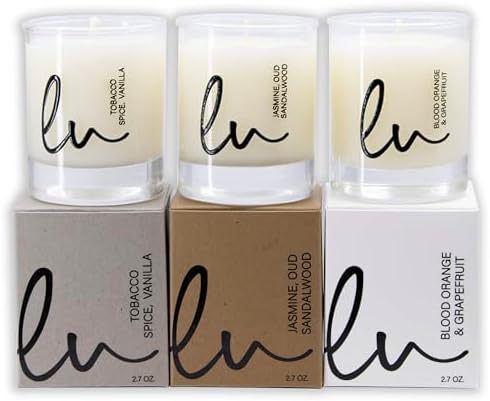Lulu Candles | Jasmine, Oud & Sandalwood, Tobacco Spice & Vanilla, Blood Orange & Grapefruit | Luxury Scented Soy Jar Candle | Hand Poured in The USA | Highly Scented (Gift Set 3 PC - 2.7 Oz Votives) by LULUCANDLES