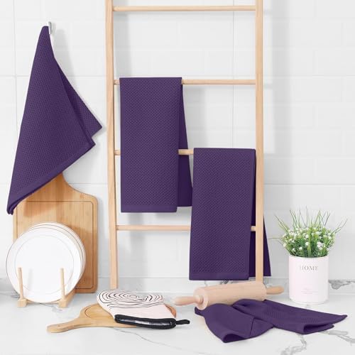 Homaxy 100% Cotton Waffle Weave Kitchen Dish Towels 24-Pack, Eggplant - Image 6