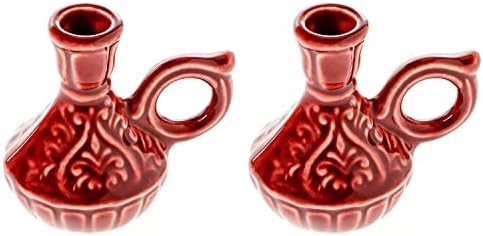 Set of 2 Ceramic Candleholders for Danilovo Slim Taper Candles, Orthodox Candleholders, for Candles up to Diameter 2/5 Inches (Burgundy) by Danilovo
