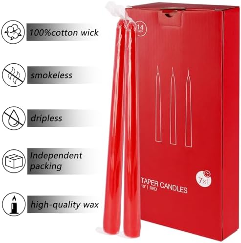 WPONSZU 14 Pack Tall Red Taper Candles 10 Inch Unscented Dripless Candlesticks for Christmas,Valentine's Day,Dinner,Party,Brithday,Wedding and Home Decoration - 8 Hour Burn Time. - Image 6