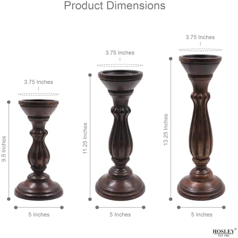 Hosley Set of 3 Dark Brown Wood Pillar Candle Holders 13 Inches 11 Inches and 9 Inches High Ideal for LED and Pillar Candles Gifts for Weddings Party Home Spa Reiki Aromatherapy - Image 5