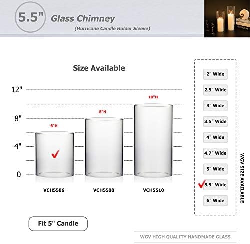 WGVI Hurricane Candle Holder Sleeve, Wide 5.5", Height 6", Clear Glass Cylinder Candleholder, Chimney Tube, Open Ended Candle Shade, 12 Pieces Bulk - Image 3