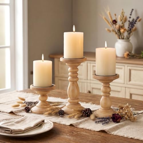 Wood Pillar Candle Holder: Rustic Light Brown Candle Stand by CreatedforWeddingsandHome