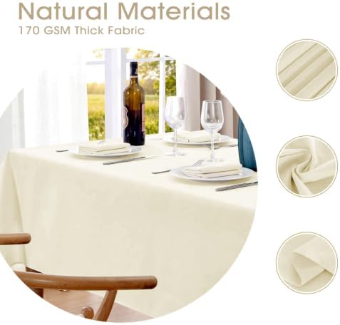 Veblandy Rectangle Tablecloth 60x84 inch Linen Textured Waterproof Table Cloth Stain and Wrinkle Resistant Washable, Decorative Fabric Table Cover for Outdoor and Indoor Use, Ivory - Image 3