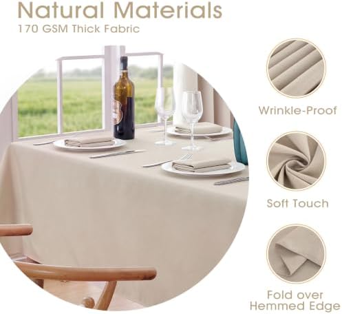 Veblandy 2 Pack Rectangle Tablecloth, 60x120 inch, Water Resistant Wrinkle Free Linen Textured Table Cloth Washable, Decorative Fabric Table Cover for Dining, Party and Camping, Beige - Image 3