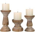 Candle Holder for Pillar Candle Set of 3, Farmhouse Wood Candle Holder, Rustic Wooden Candle Stand, Vintage Small Wooden Candlestick HoldersDecorative for Living Room, Table Centerpiece (Brown) by CEDARLUX