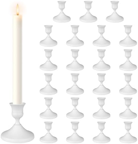 Candle Holders White Set of 24, Vintage Metal Candlestick Holders for Dinner Room Table Centerpiece, Low Metal Candles Sticks for Wedding Centerpieces Christmas Birthday Party by DECKALY