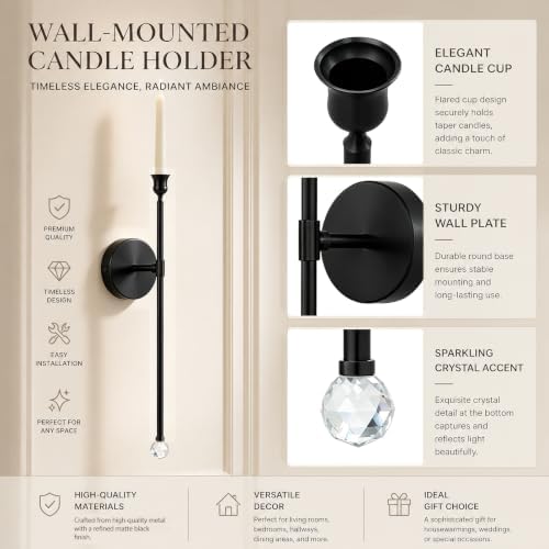20" Wall Mounted Candle Sconce, 4 Pack, Black - Image 3