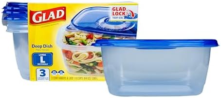 Glad GladWare Deep Dish Food Storage Containers, 64 Oz, 3 Count (Pack of 6) by GladTrashFoodStorage