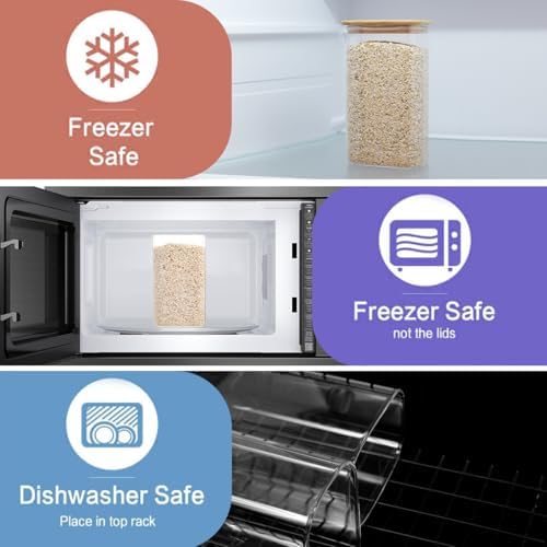3 Pack Square Glass Pantry Storage Containers with 132 Kitchen Food Pantry Labels - 51 floz Clear Glass Pantry Jars with Airtight Wood Bamboo Lids - Glass Canisters for Candy, Cereal, Coffee, Spice - Image 5
