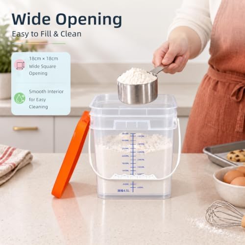 3 Pack 1 Gallon Clear Food Grade Plastic Buckets with Lids, Square Food Storage Plastic Containers with Handles, Graduated Markings, Labels for Meal Prep, Pantry, Dry Goods, Cereal, Sugar, Snacks - Image 4