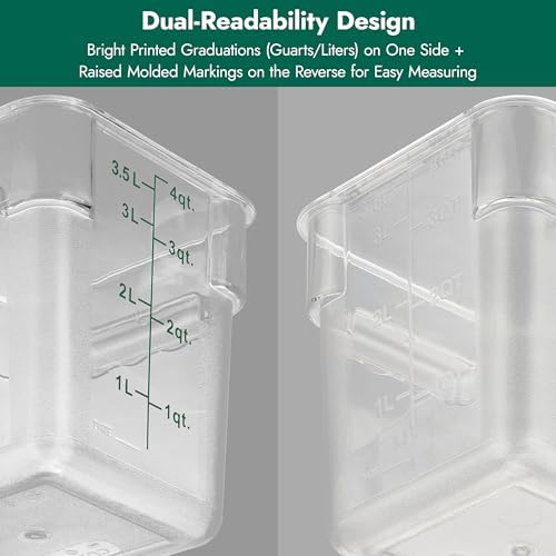 CURTA 8-Pack 4 Qt NSF Clear Polycarbonate Food Storage Containers with Green Lids - Square, Commercial-Grade, Freezer & Dishwasher Safe, Stackable - Image 7