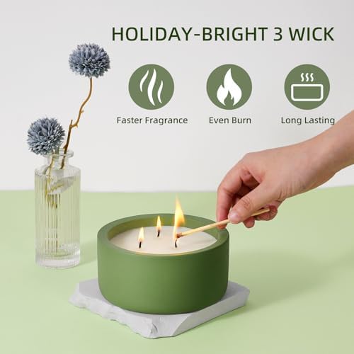 Viyffo 20oz Large Scented Candle - Eucalyptus & Rosemary, 3 Wick Non Toxic Soy Candles for Women & Men, Matte Green Ceramic Jar, Luxury Home Fragrance, Elegant Room Decor & Premium Birthday Gift - Image 6