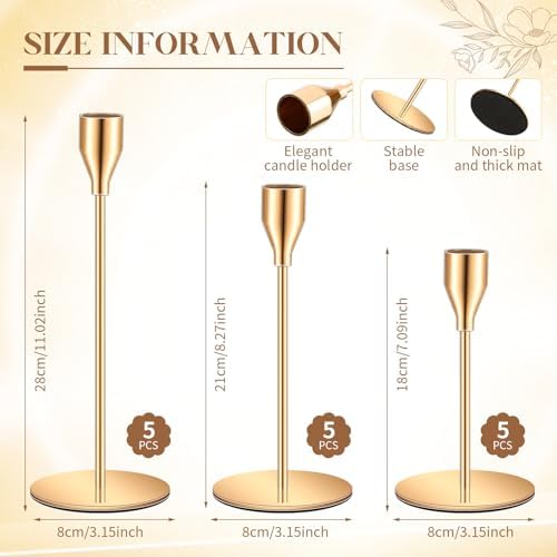 FillTouch 30 Pcs Gold Candlestick Holders with Flameless Taper Candles Bulk - Image 5