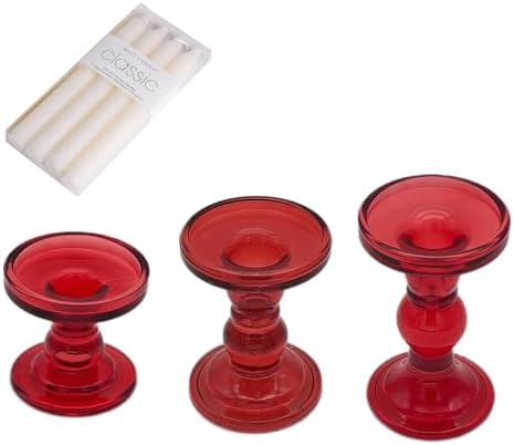 Red Glass Candle Holders 3 Pack Clear Candlestick Stand Table Centerpieces by FESTLOVE