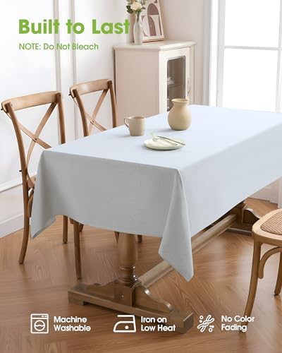 Pureegg Rectangle Linen Tablecloth Waterproof & Stain Resistant, Wrinkle-Free Table Cloth Adds Elegance and Protection, Ideal for Dining, Party, Wedding and Outdoor, 60 x 84 Inch, White - Image 4