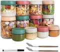 12Pack Overnight Oats Containers with Lids, 16oz, 8oz & 4oz Glass Jars with Airtight Lids, Wide mouth Mason Salad jars, Glass Food Storage Containers for Yogurt Chia Pudding Snacks Cereal & Spices by Agotglmi