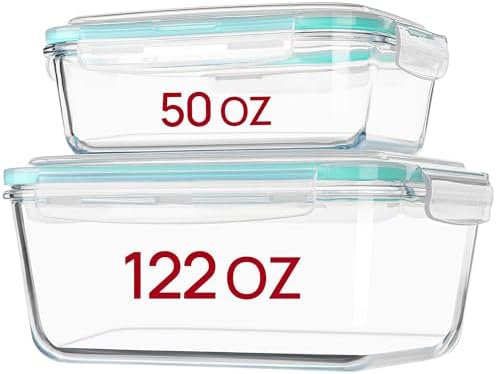 Vtopmart Large Glass Food Storage Containers with Lids, 122oz+50oz, 2 Pack by Vtopmart