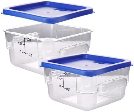 2 Pack RED Square Food Storage Container With Lid,Commercial Storage Box With Scale & Handle,Cake Making,Dough Marinating Meat,Kitchen Supplies (2 Quart) by WELKORCateringEquipment