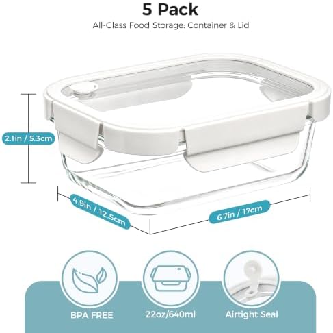 Vtopmart 5 Pack Glass Food Storage Containers with Glass Lids & Air Vent - Image 2