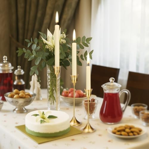 Tifanso 3PCS Vintage Brass Gold Taper Candlestick Holders for Table Decor - Image 6