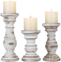 Candle Holder for Pillar Candle Set of 3, Farmhouse Wood Candle Holder, Rustic Wooden Candle Stand, Decorative Wood Candlestick Holders for Living Room, Table Centerpiece (Antique White) by CEDARLUX