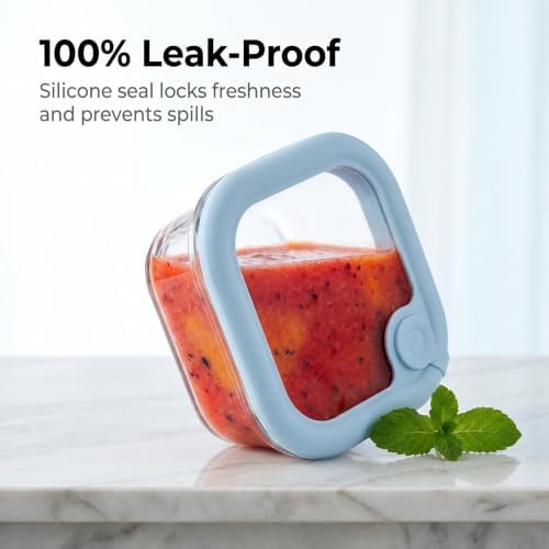 Glass Food Storage Container Set with Silicone Lids, Nestable Meal Prep Glass Bowls with Air Vent, Leakproof Airtight Kitchen Lunch Boxes, Oven, Microwave, Dishwasher Safe, 4 Pack, Square Shape - Image 7