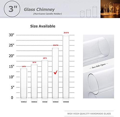 WGVI Hurricane Candle Holder Sleeve, Wide 3", Height 24", Clear Glass Cylinder Candleholder, Chimney Tube, Open Ended Candle Shade, 1 Piece - Image 3