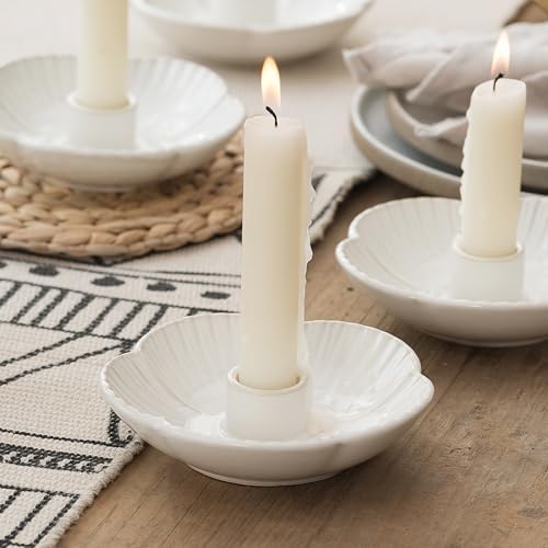 Ceramic Taper Candle Holder, 4.72 in Polished Round Base Tray by QNMUSUNC