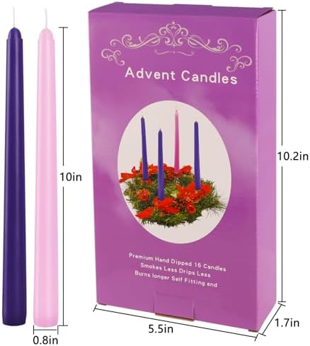 YOROXRG 16 Pack Advent Taper Candles Premium Hand Dipped 10in Unscented Christmas Taper Candles - Ideal for Seasonal Celebrations, Holidays, Church, Celebration, Party - Image 6