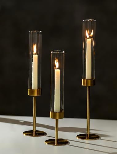 NUPTIO Candlestick Holders for Table Centerpiece, Set of 3 Gold Decor by Nuptio
