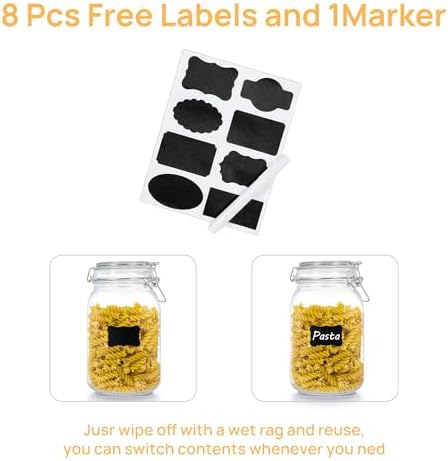 CHEFSTORY 50oz Airtight Glass Jars with Lids, 3 PCS Food Storage Canister for Kitchen & Pantry Organization, Square Mason Jar Containers for Storing Sugar, Flour, Cereal,Coffee,Cookies (Pack of 2) - Image 7