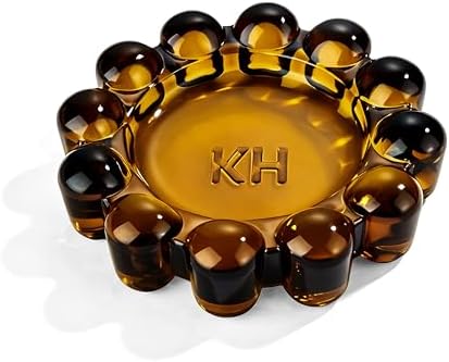 khtumeware Amber Bubble Glass Candle Dish – Modern Clear Glass Candle Holder for Tealights & Diffusers, Decorative Tray for Home & Tabletop Decor（2 Pack） by khtumeware