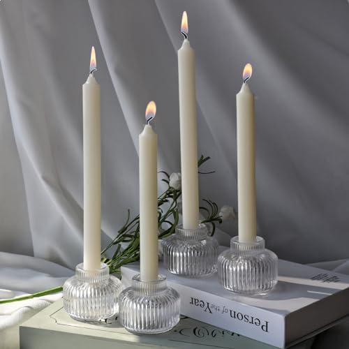 Woho Ribbed Clear Taper Candle Holders Set of 8 for Wedding Table Decor - Image 2