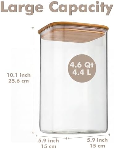 4.6Qt Large Glass Flour Sugar Storage Containers with Bamboo Lids - Image 2