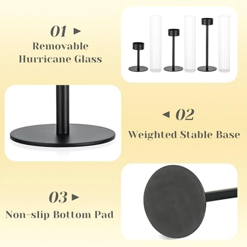 Hewory Black Taper Candle Holders: Candlestick Holders Set of 6 Hurricane Glass Tall Candle Holder for Candlesticks Candle Sticks Holder Decor for Table Centerpiece Wedding Party Christmas Decorations - Image 5