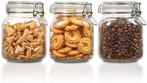 Vtopmart 34oz Glass Food Storage Jars with Airtight Clamp Lids, 3 Pack by Vtopmart