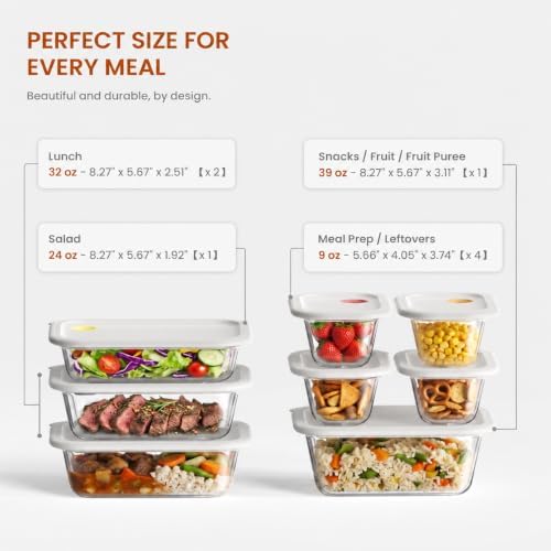 GENICOOK 8 set Glass Food Storage Containers with Click-Together Lids, 143 oz Stackable Meal Prep Set, Modular Glass Storage for Snacks, Sandwiches, Overnight Oats, Leftovers & Fridge Organization - Image 4