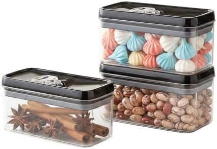 Felli Flip Tite Food Storage Container with Lid 4” RECTANGLE Airtight Ring Flip Lock Top, Stackable Acrylic Canister Set for Kitchen Fridge Pantry Organizer,(1.1 qt) by Felli