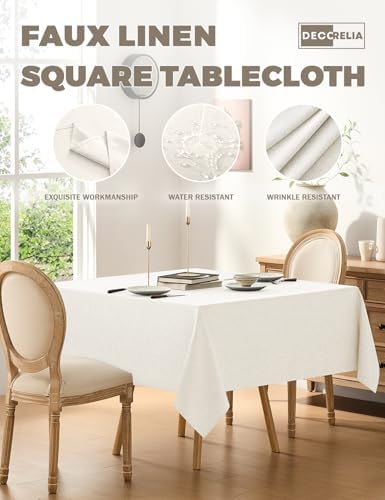Decorelia Faux Linen Square Tablecloth for Dining Room,Waterproof Texture Decorative Farmhouse Rustic Table Cloth for Indoor Outdoor Party, Holiday, Banquet Picnics, Patio,70 x 70 Inch (Square),Ivory - Image 2