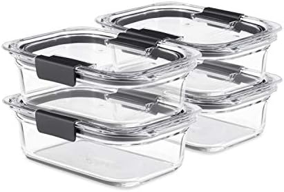 Rubbermaid Brilliance Glass Food Storage Containers, 3.2 Cup, Set of 4, BPA-Free, Leak-Proof, Clear by Rubbermaid