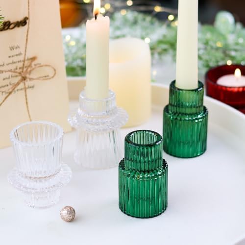 Christmas Candle Stick Holder Set Red Green Glass Taper Candle Holders for Tealight Candlestick Candle ChristmasTable Centerpieces Holiday Decor12PCS - Image 4