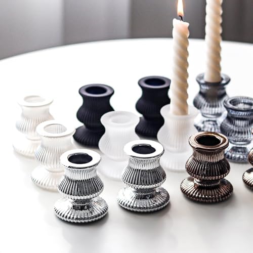 WDHODEC Black White Candlestick Holders 12PCS Glass Taper Candle Holders for Table Centerpiece Colorful Candle Sticks for Wedding, Party and Festival Decoration - Image 3