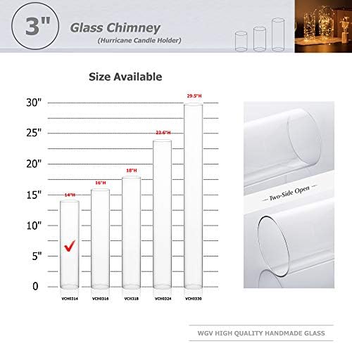 WGVI Hurricane Candle Holder Sleeve, Wide 3", Height 14", Clear Glass Cylinder Candleholder, Chimney Tube, Open Ended Candle Shade, 6 Pieces Bulk - Image 3