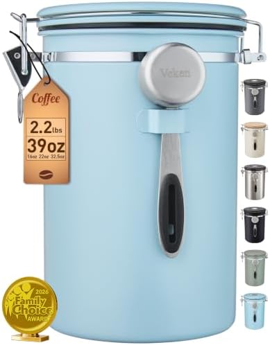 Veken Coffee Canister,39OZ, 2.2lbs,Large Airtight Stainless Steel Container by Veken