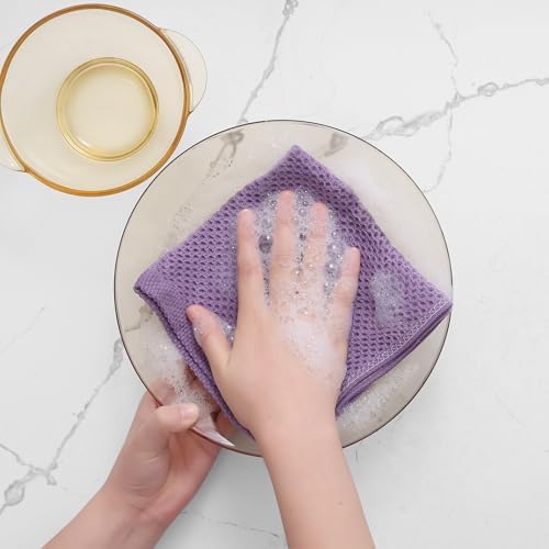 Homaxy 100% Cotton Waffle Weave Kitchen Dish Cloths 6-Pack, Lavender - Image 4